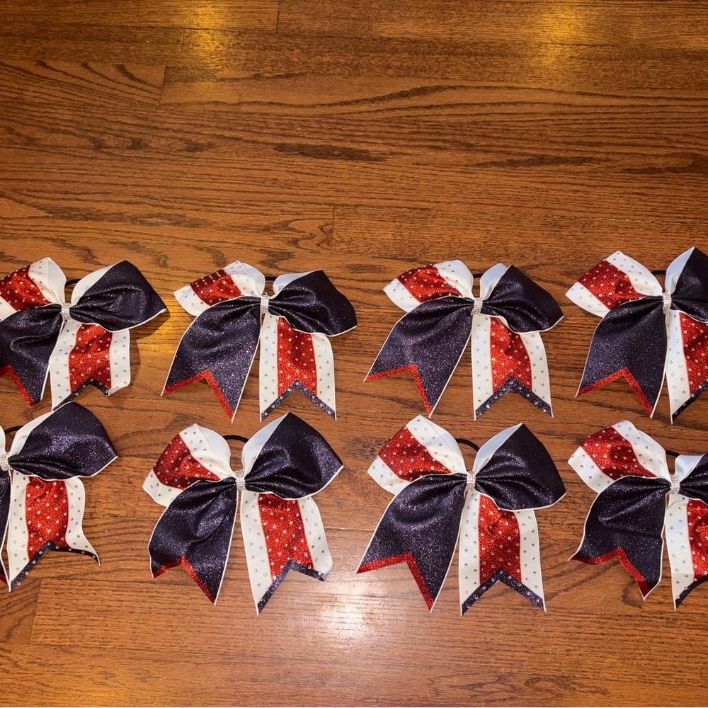 8 Cheer Bows Red Navy & White Hair Bows for Kids Girls New No Package Lot of 8